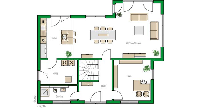 Grundriss Erdgeschoss Einfamilienhaus Treviso von HELMA Eigenheimbau