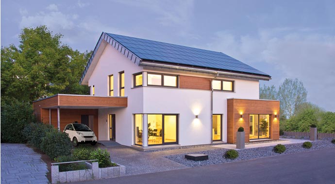 Fertighaus Weiss Musterhaus Plusenergiehaus Future Mannheim Außenansicht