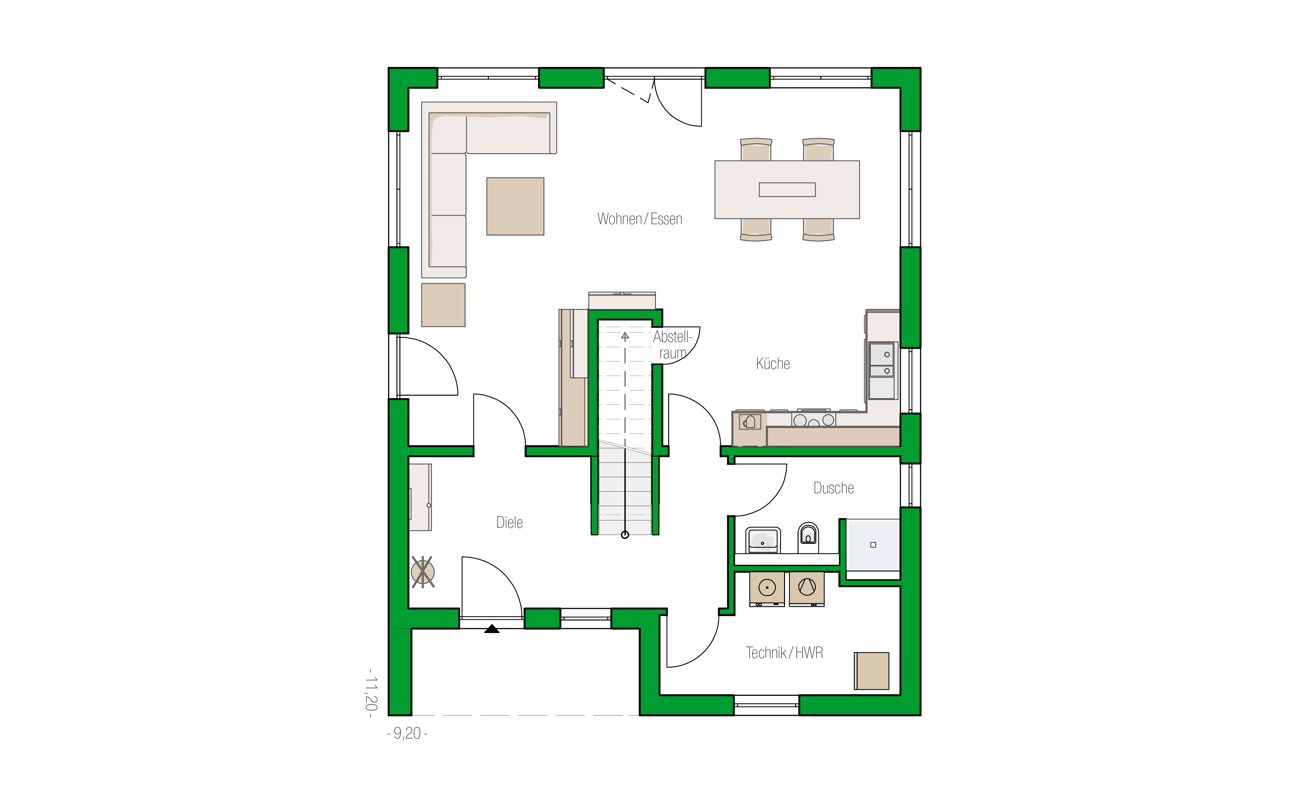 Grundriss Erdgeschoss Einfamilienhaus Aachen von HELMA Eigenheimbau