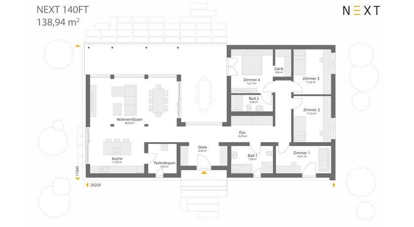 Grundriss Bungalow NEXT 140 FT