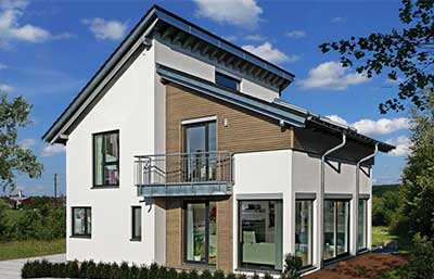 Fertighaus Weiss Musterhaus Vario Classic Außenansicht