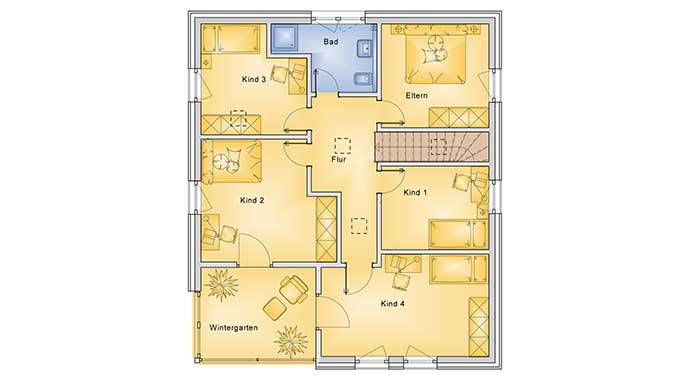 Grundriss Obergeschoss Hintertaunus von Bio-Solar-Haus