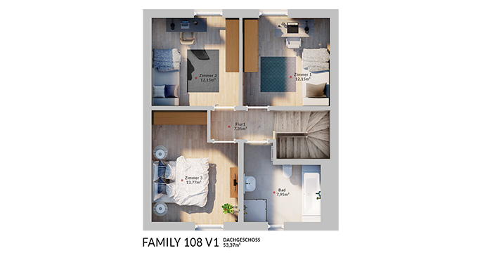Grundriss Obergeschoss Family 108 V1 von Dan-Wood Family