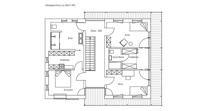 Grundriss Obergeschoss Vitalhaus Liesl von Regnauer Hausbau