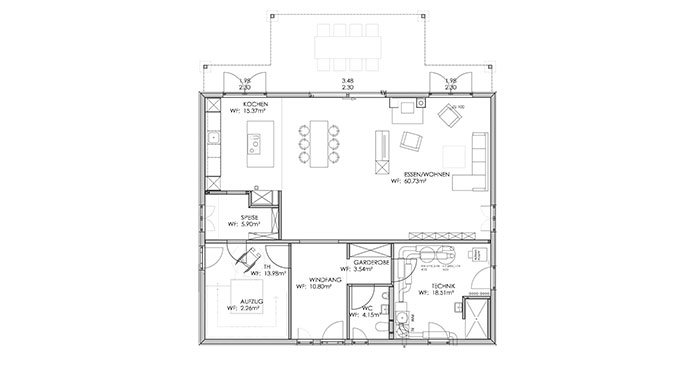 Grundriss Erdgeschoss Musterhaus Bohlingen von Das Bodenseehaus