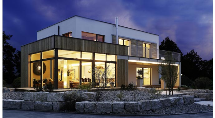 Musterhaus Mannheim Box von Griffner Fertighaus Außenansicht