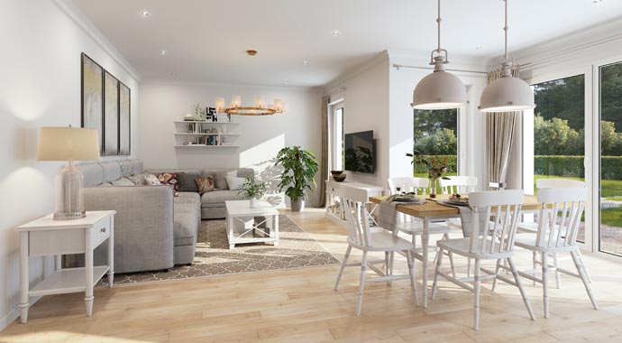 Wohnbereich Chalet 122 edition von Favorit Massivhaus