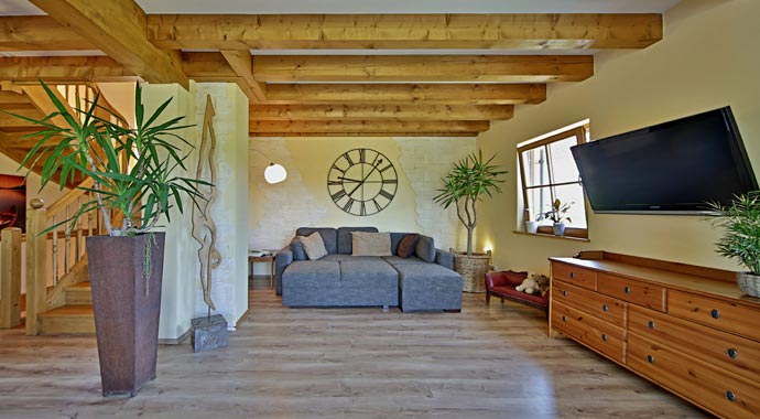 Isartaler Holzhaus Haus Schwansee Wohnbereich