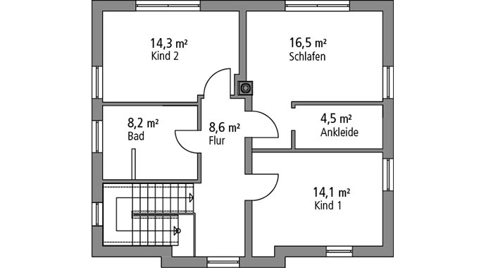 Grundriss Obergeschoss Stadtvilla STV 133 von Ytong Bausatzhaus