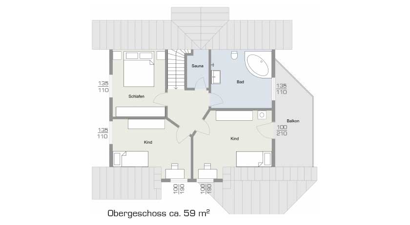 LéonWood Blockhaus Alicante Grundriss Obergeschoss