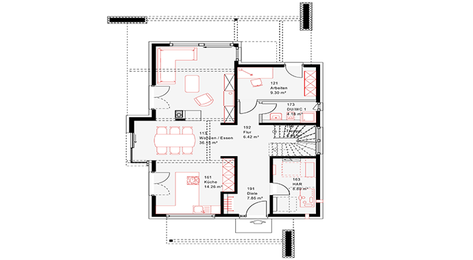 Okal Haus Musterhaus Poing/Grub II Grundriss Erdgeschoss