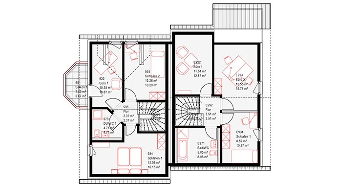 Musterhaus Bad Vilbel II von Okal Haus Grundriss Dachgeschoss