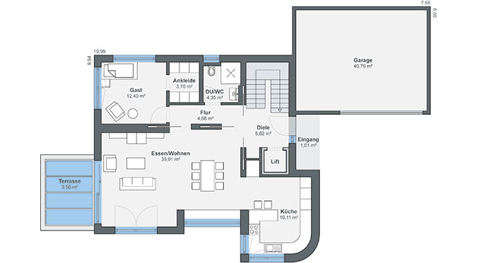 Grundriss Erdgeschoss Musterhaus Günzburg von WeberHaus