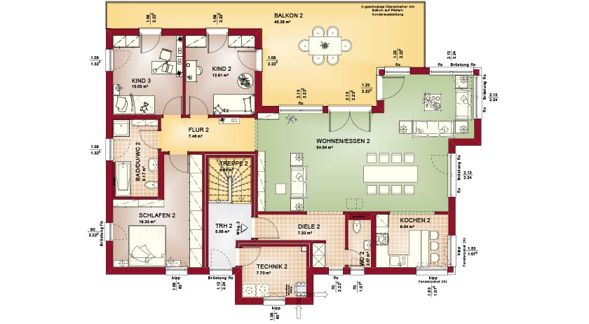 Bien-Zenker Zweifamilienhaus Celebration 282 V7 Grundriss Obergeschoss