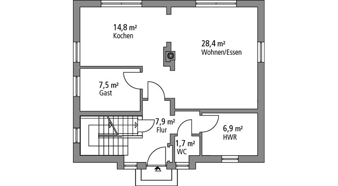 Grundriss Erdgeschoss Stadtvilla STV 133 von Ytong Bausatzhaus
