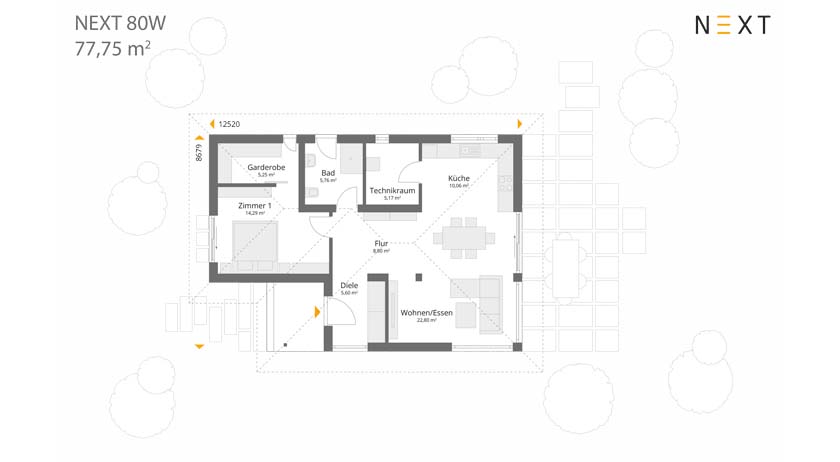 Grundriss Bungalow NEXT 80 W