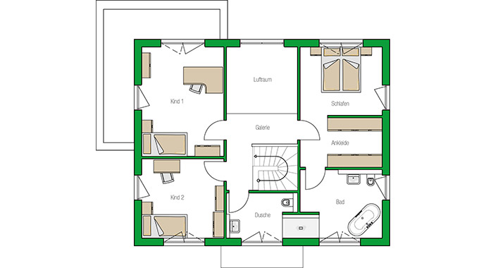 Grundriss Obergeschoss Musterhaus Stockhom von HELMA Eigenheimbau