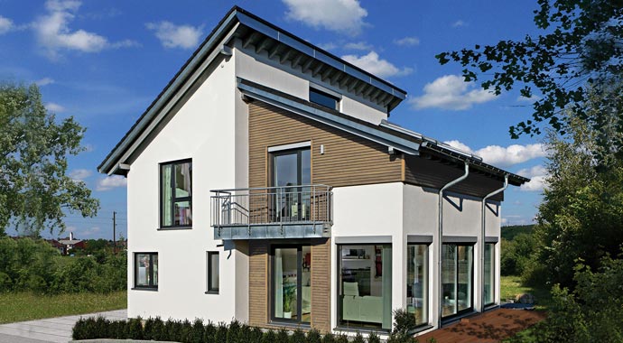 Fertighaus Weiss Musterhaus Vario Classic Außenansicht