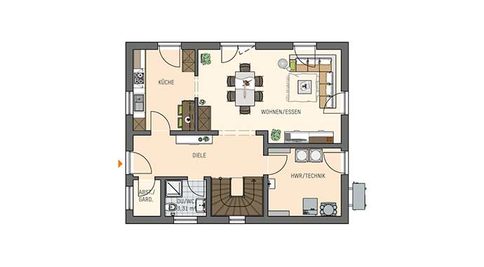 Grundriss Erdgeschoss Uno 2.0 - Musterhaus Leipzig von FingerHaus