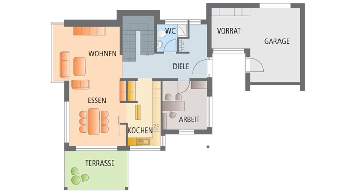 Grundriss Erdgeschoss Musterhaus Wuppertal – CityLife 250 von WeberHaus