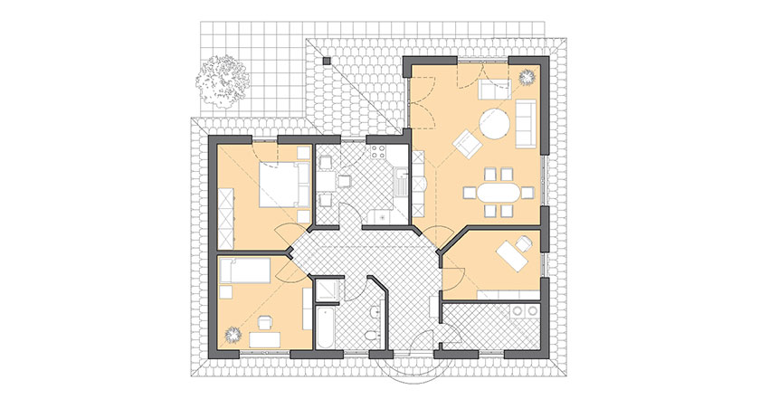 Roth-Massivhaus Roth-Massivhaus Winkelbungalow Ahlbeck Grundriss Erdgeschoss