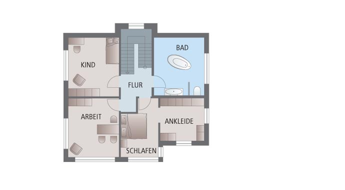 Grundriss Obergeschoss Musterhaus Wuppertal – CityLife 250 von WeberHaus