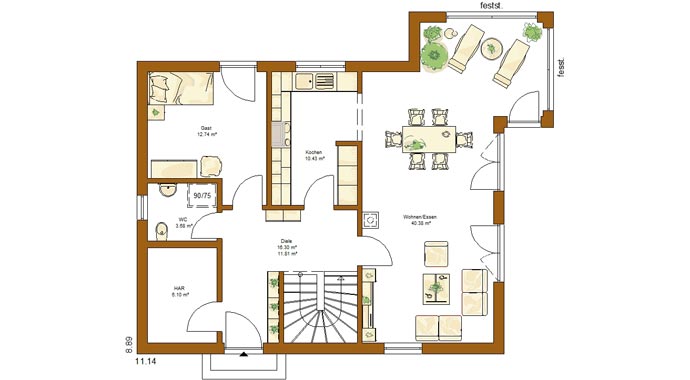 Grundriss Erdgeschoss Clou 156 von Rensch-Haus
