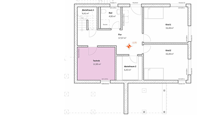 Keller, Fertigkeller, Glatthaar, schwieriger Baugrund, Untergeschoss, Parterre, Kellergrundriss