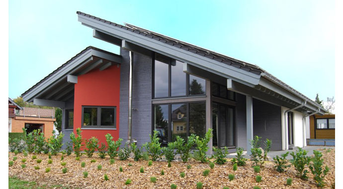 Tirolia-Blockhaus Musterhaus Tec-Wood Außenansicht