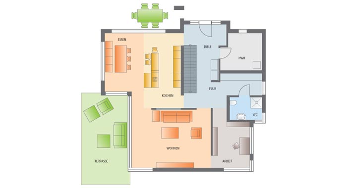 Büdenbender Hausbau Musterhaus Satchmo Grundriss Erdgeschoss