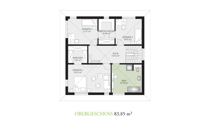 Grundriss Obergeschoss Kundenhaus Park 169W von Dan-Wood House