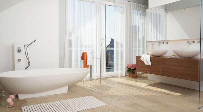 Musterhaus Fellbach in Fachwerkbauweise von Kampa Badezimmer