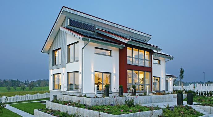 Fertighaus Weiss Musterhaus Plusenergiehaus Style Außenansicht