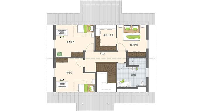 Grundriss Dachgeschoss JUNO 402 - Musterhaus Frankenberg von FingerHaus