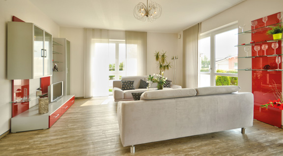 Helma Eigenheimbau Musterhaus bei Düsseldorf Wohnzimmer