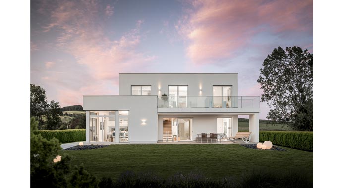 Musterhaus Wien Box von Griffner Fertighaus Außenansicht