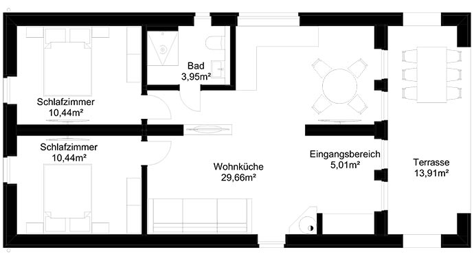 Grundriss Bungalow Montreal von Hauswärts Consulting