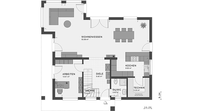 Grundriss Erdgeschoss Kundenhaus HILZENDEGEN von Living Fertighaus