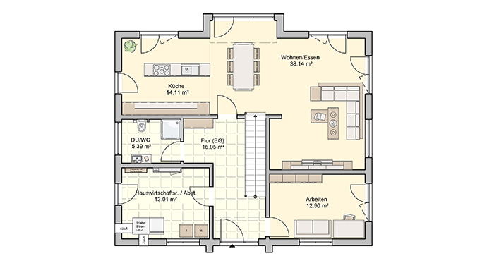 Grundriss Erdgeschoss Musterhaus Erlangen von Fingerhut Haus