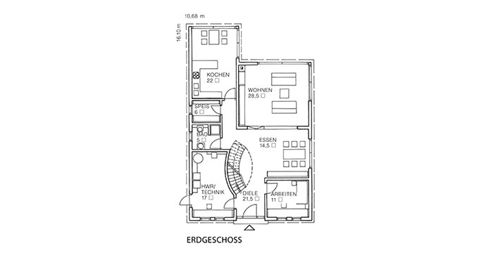 Grundriss Erdgeschoss Cubatur von Roth-Massivhaus