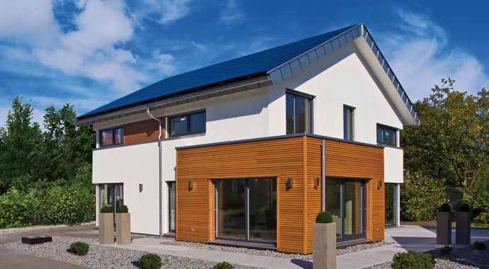 Fertighaus Weiss Musterhaus Plusenergiehaus Future Mannheim Außenansicht