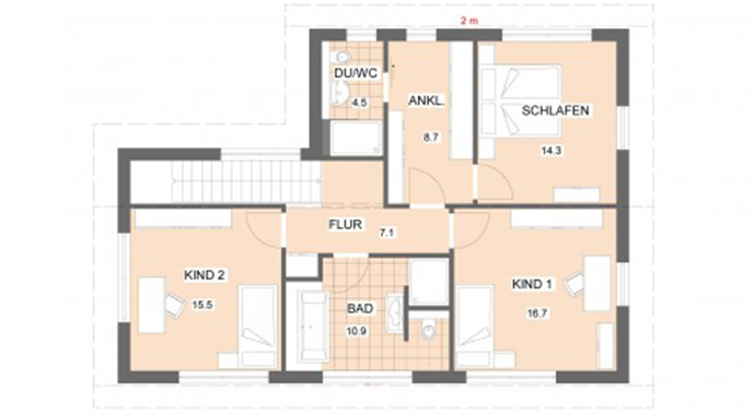 NORDHAUS Fertigbau Musterhaus Frechen Grundriss Obergeschoss