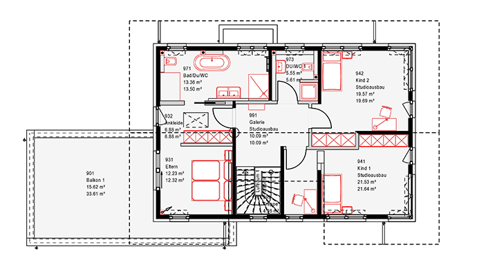 OKAl Haus Musterhaus Estenfeld Grundriss Dachgeschoss