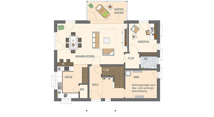 Grundriss Erdgeschoss JUNO 402 - Musterhaus Frankenberg von FingerHaus