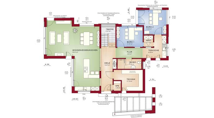 Grundriss Erdgeschoss Stadtvilla CONCEPT-M 154 Hannover von Bien-Zenker
