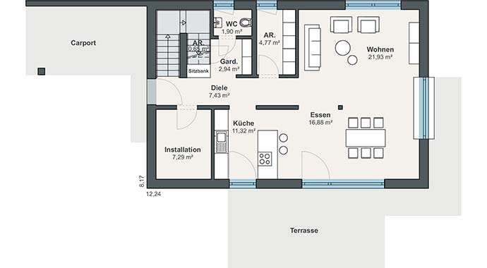 Grundriss Erdgeschoss Sunshine 220 von WeberHaus
