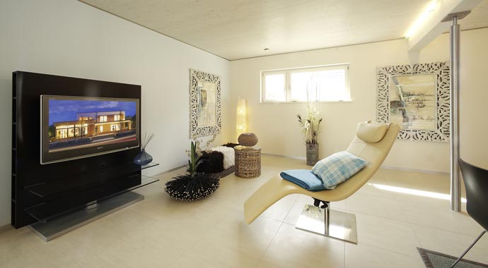 J.M. Offner Fertighaus Musterhaus Mannheim Box Wohnbereich