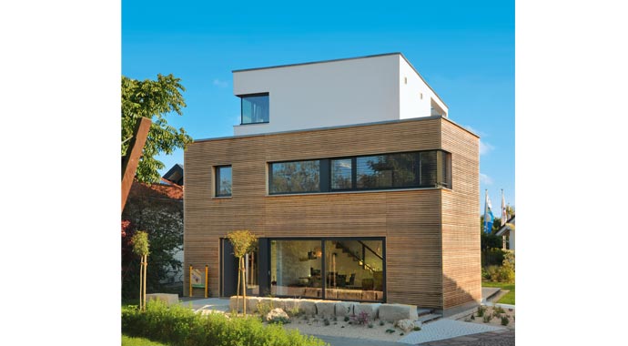 Gruber Naturholzhaus Naturholzhaus-Musterhaus Außenansicht