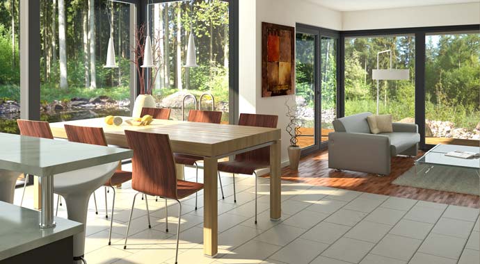 Wohnbereich LINEAR mit Wintergarten von Meisterstück-HAUS