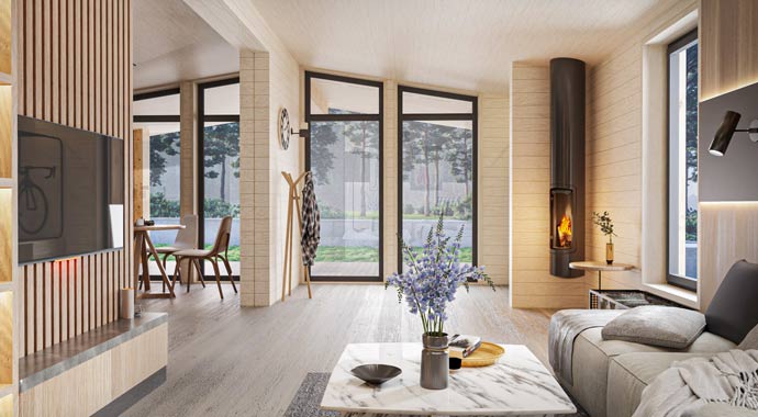 Wohnbereich Bungalow Montreal von Hauswärts Consulting